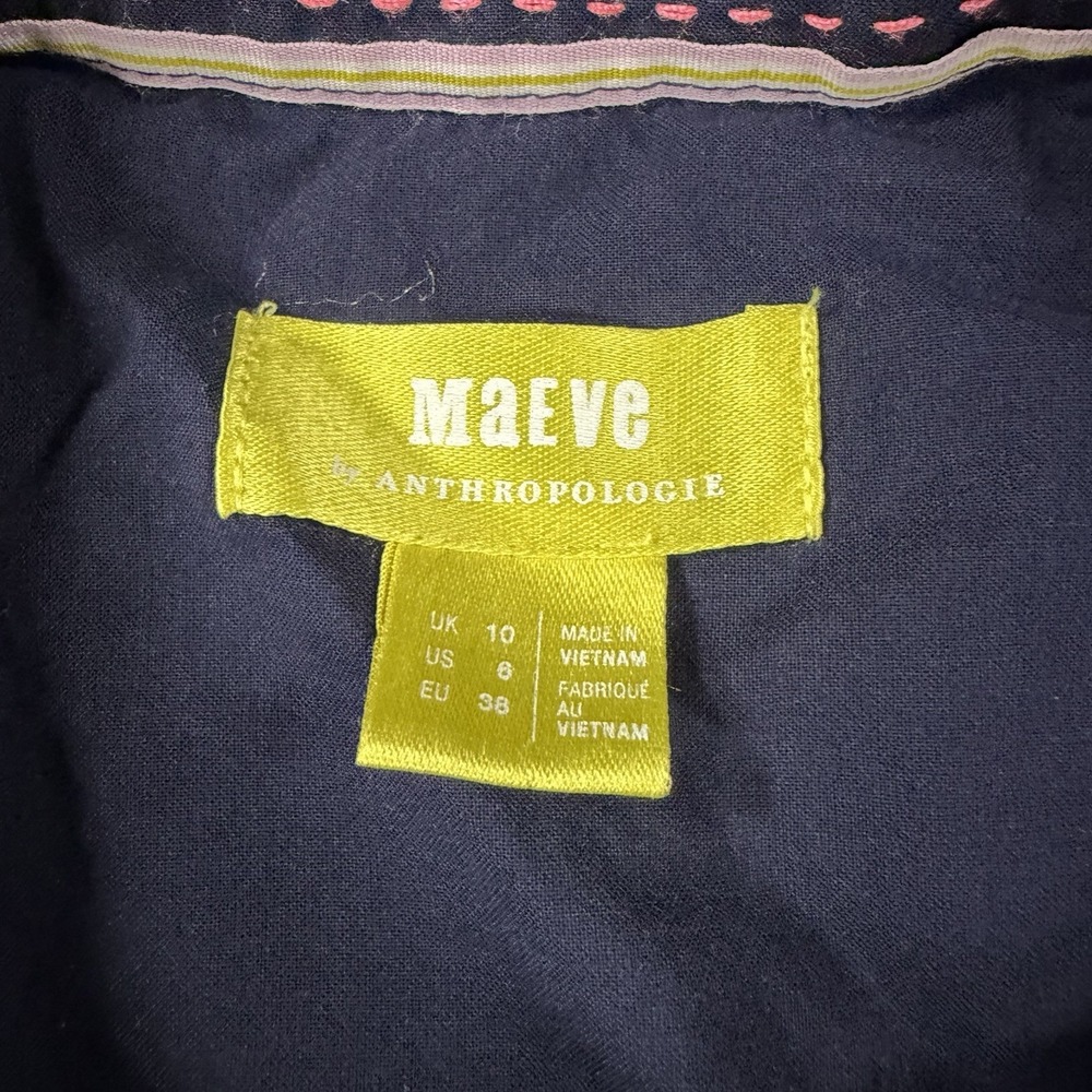 Maeve Anthropologie Top Size 6 Navy Textured Geometric Button Up Casual Roll Tab - Picture 2 of 8